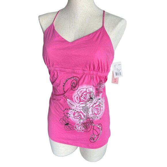 Y2K 2008 NWT Floral Rhinestone Milkmaid Tank size XL - Picture 3 of 9